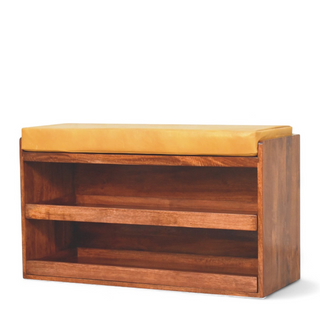 Side view of Mid-Century Modern Bench with Shoe Storage | Buffalo Hide