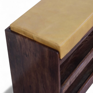 Leg detail view of Mid-Century Modern Bench with Shoe Storage | Buffalo Hide