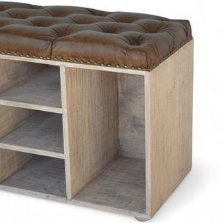 Side view of Mid-Century Modern Buffalo Hide Shoe Cabinet with Storage
