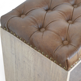 Close-up of finish detail on Mid-Century Modern Buffalo Hide Shoe Cabinet with Storage