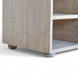 Finish detail view of Mid-Century Modern Buffalo Hide Shoe Cabinet with Storage