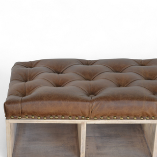 Top view of Mid-Century Modern Buffalo Hide Shoe Cabinet with Storage, showing the storage shape and furniture finish
