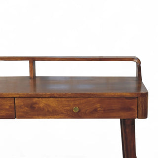 Mid-Century Modern Chestnut Console Table with Storage - wood grain close up