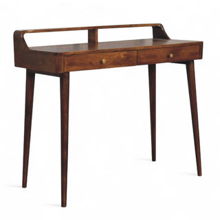 Mid-Century Modern Chestnut Console Table with Storage - drawer open detail