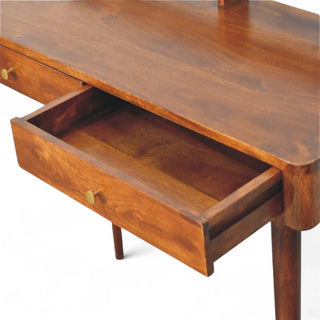 Mid-Century Modern Chestnut Console Table with Storage - side angle view