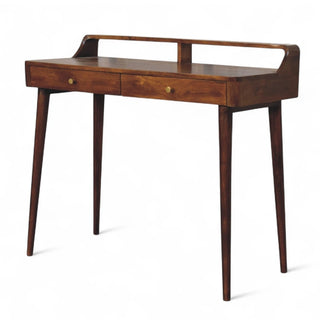 Mid-Century Modern Chestnut Console Table with Storage - top surface view