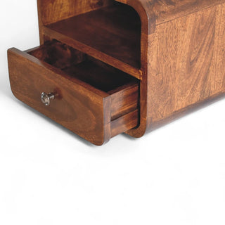 Mid-Century Modern Chestnut Floating Nightstand with Open Slot - side angle view