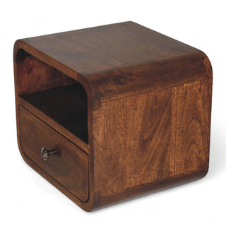 Mid-Century Modern Chestnut Floating Nightstand with Open Slot - drawer open detail
