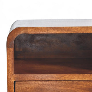 Mid-Century Modern Chestnut Floating Nightstand with Open Slot - top surface view