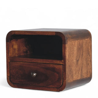 Mid-Century Modern Chestnut Floating Nightstand with Open Slot - wood grain close up