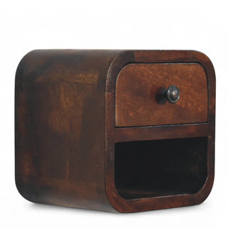 Mid-Century Modern Chestnut Floating Nightstand Mini Open Slot - wood grain close up