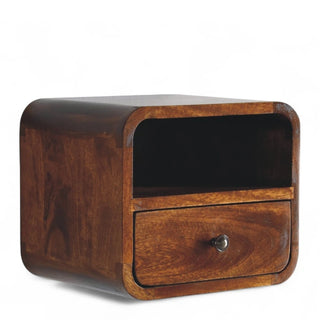 Mid-Century Modern Chestnut Floating Nightstand with Open Slot - lifestyle bedroom