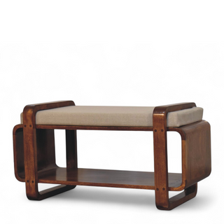 Side view of Mid-Century Modern Chestnut Solid Wood Loop Bench with solid wood chestnut