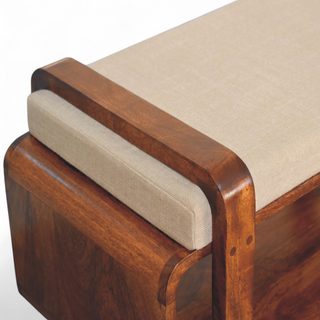 Finish detail view of Mid-Century Modern Chestnut Solid Wood Loop Bench