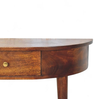 Mid-Century Modern Chestnut Wall-Mounted Console Table - drawer open detail