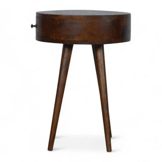 Mid-Century Modern Circular Nightstand Chestnut Solid Wood - wood grain close up