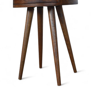 Mid-Century Modern Circular Nightstand Chestnut Solid Wood - drawer open detail