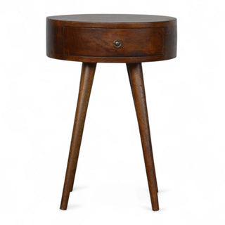 Mid-Century Modern Circular Nightstand Chestnut Solid Wood - front view