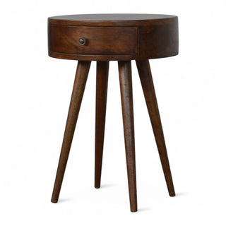 Mid-Century Modern Circular Nightstand Chestnut Solid Wood - lifestyle bedroom