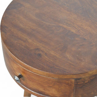 Mid-Century Modern Circular Nightstand Chestnut Solid Wood - product white background