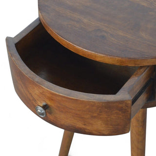 Mid-Century Modern Circular Nightstand Chestnut Solid Wood - side angle view