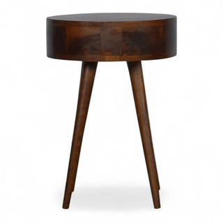 Mid-Century Modern Circular Nightstand Chestnut Solid Wood - top surface view