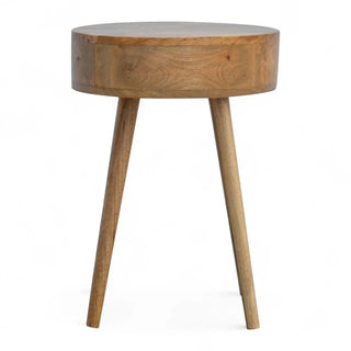 Mid-Century Modern Circular Solid Wood Side Table - lifestyle living room