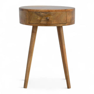 Mid-Century Modern Circular Solid Wood Side Table - front view