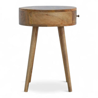 Mid-Century Modern Circular Solid Wood Side Table - leg detail close up