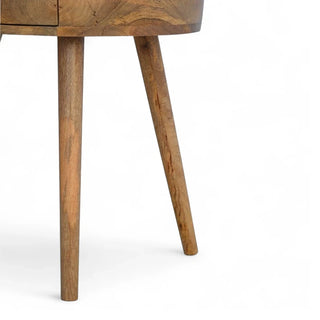 Mid-Century Modern Circular Solid Wood Side Table - rounded edge detail