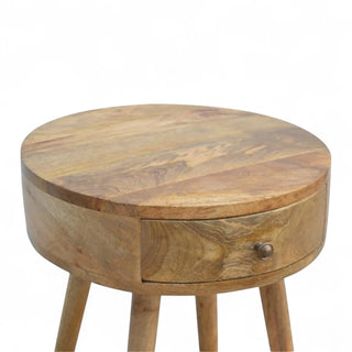 Mid-Century Modern Circular Solid Wood Side Table - side angle view