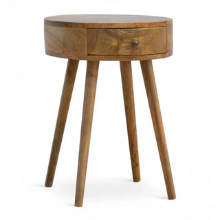Mid-Century Modern Circular Solid Wood Side Table - styled with books