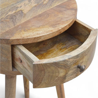 Mid-Century Modern Circular Solid Wood Side Table - top surface overhead