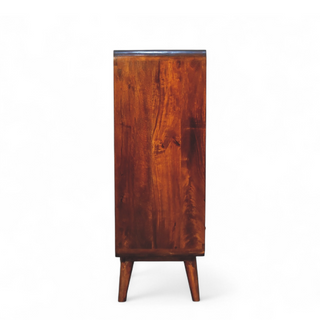 Back view of Mid Century Modern Curved Chestnut Low Bookcase with chestnut curved