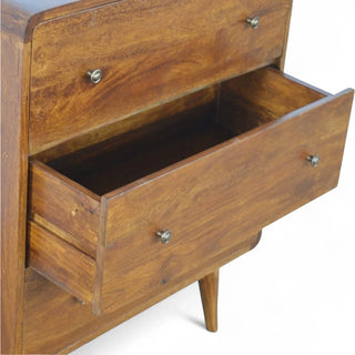 Mid-Century Modern Curved Solid Wood 3-Drawer Chest - doors open interior