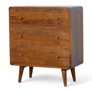 Mid-Century Modern Curved Solid Wood 3-Drawer Chest - wood grain close up