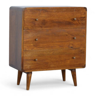 Mid-Century Modern Curved Solid Wood 3-Drawer Chest - dimensions scale