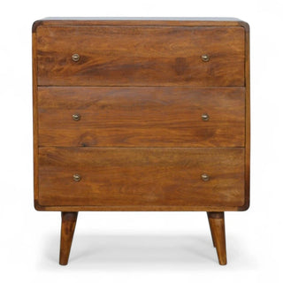 Mid-Century Modern Curved Solid Wood 3-Drawer Chest - front view
