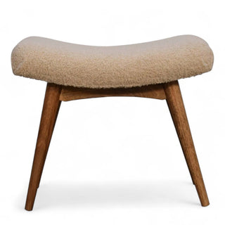 Mid-Century Modern Curved Storage Bench Cream Boucle - front view