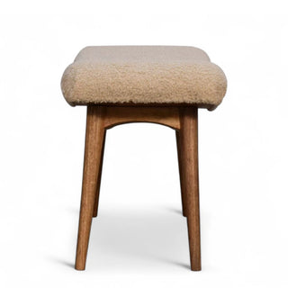 Mid-Century Modern Curved Storage Bench Cream Boucle - leg detail close up