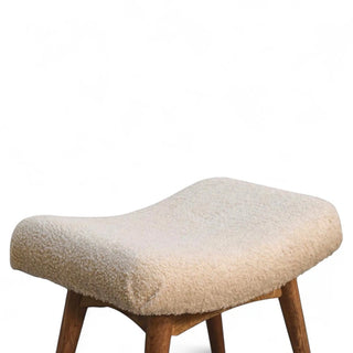 Mid-Century Modern Curved Storage Bench Cream Boucle - seat fabric close up