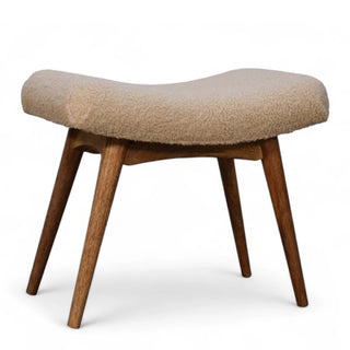 Mid-Century Modern Curved Storage Bench Cream Boucle - side angle view