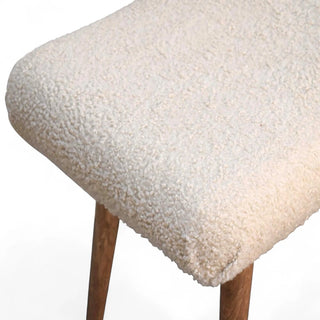 Mid-Century Modern Curved Storage Bench Cream Boucle - styled with decor