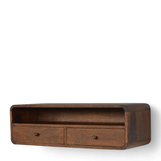 Mid-Century Modern Floating Console Table 2-Drawer Storage - top surface view