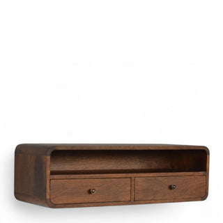 Mid-Century Modern Floating Console Table 2-Drawer Storage - drawer open detail