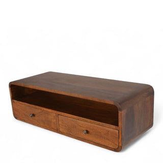 Mid-Century Modern Floating Console Table 2-Drawer Storage - leg detail close up