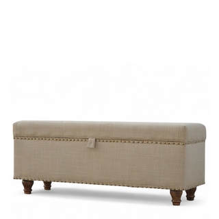 Back view of Mid-Century Modern Linen Storage Bench with Studded Detail