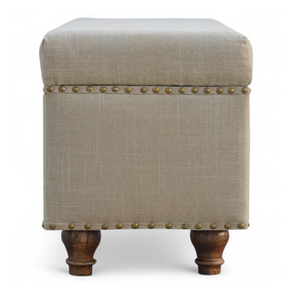 Rear angle view of Mid-Century Modern Linen Storage Bench with Studded Detail