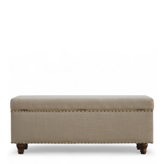 Additional angle of Mid-Century Modern Linen Storage Bench with Studded Detail