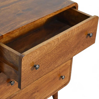 Mid-Century Modern Mini Curved Chest Chestnut Solid Wood - side angle view